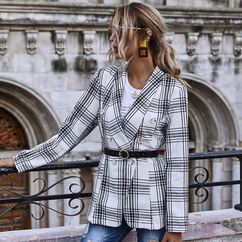 Slim-fit Plaid Double-breasted Small Blazer