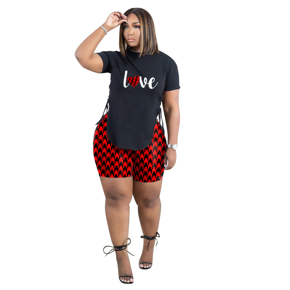 Casual Side Slit Machine Eye Binding Printed Letter Sports Two-piece Set