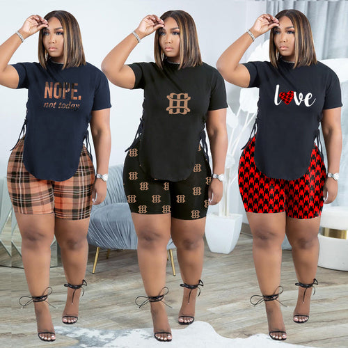 Casual Side Slit Machine Eye Binding Printed Letter Sports Two-piece Set