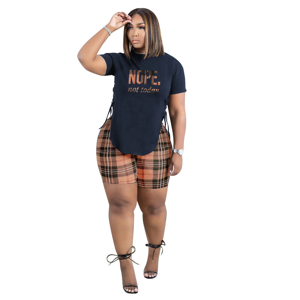 Casual Side Slit Machine Eye Binding Printed Letter Sports Two-piece Set