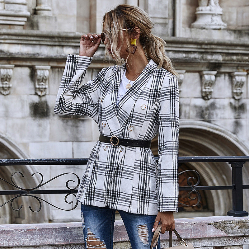 Slim-fit Plaid Double-breasted Small Blazer